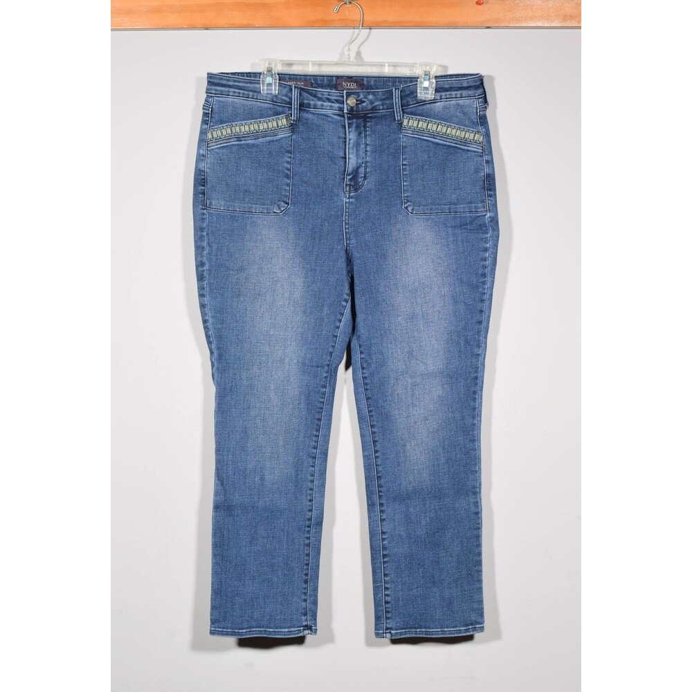 NYDJ Sheri Slim Lift X Tuck Embroidered MATKSA2881 Medium Wash Jeans Sz 16